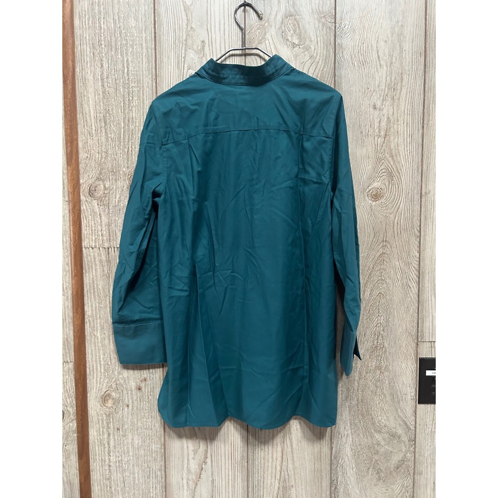 Chicos No Iron Chic Stretch Tunic Top Womens 2 L 12 Teal Green Floral V-Neck - Picture 7 of 7